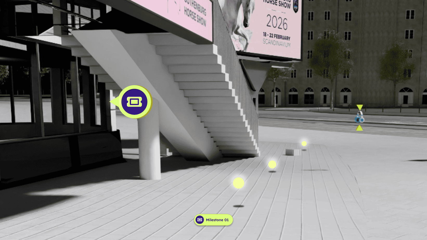 The gamified mode in the AccessCity app showing a hidden object to find while exploring the venue
