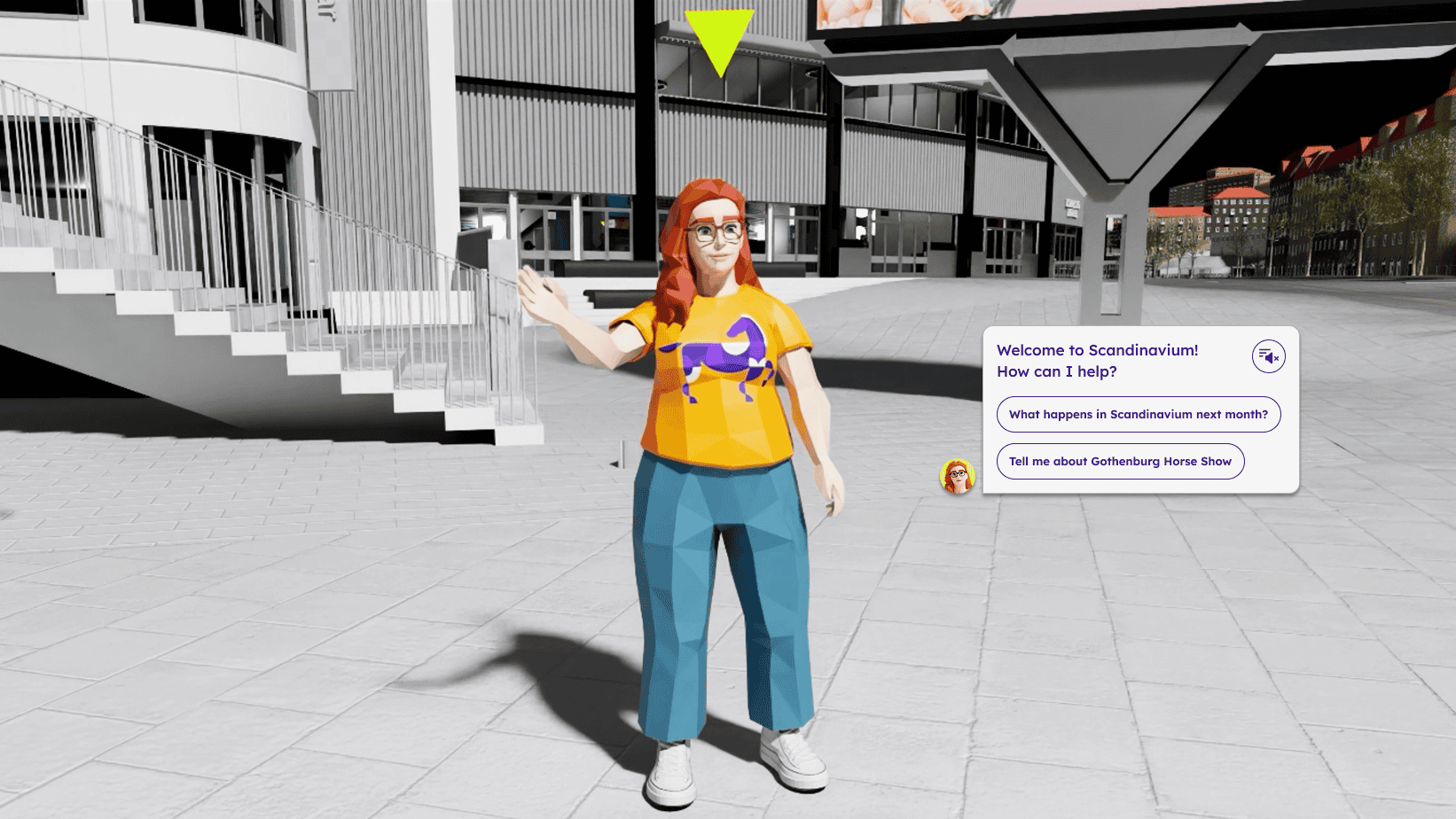 Saga, the digital host in the AccessCity app, answering a visitor question